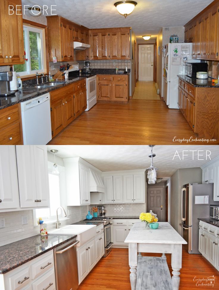 DIY White Kitchen Reveal | How a blogger transformed her kitchen cabinets from dark and dated to bright, clean, and modern using a paint sprayer!